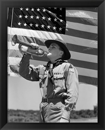 Framed 1940s Boy Scout Playing Bugle Print