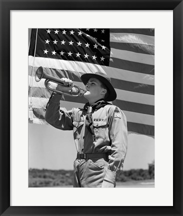 Framed 1940s Boy Scout Playing Bugle Print