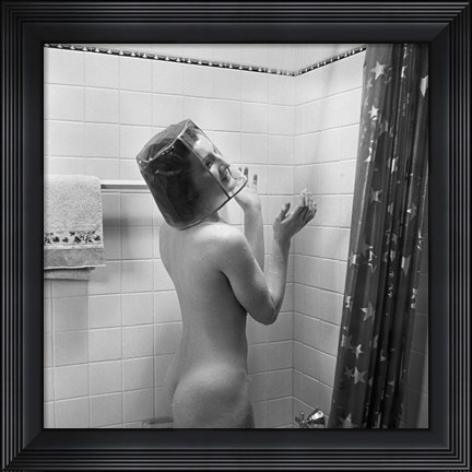 Framed 1930s Nude Woman In Shower Print