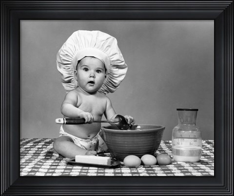 Framed 1960s Baby Seated On Checkered Tablecloth Print