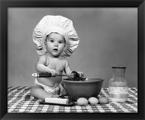 Framed 1960s Baby Seated On Checkered Tablecloth Print