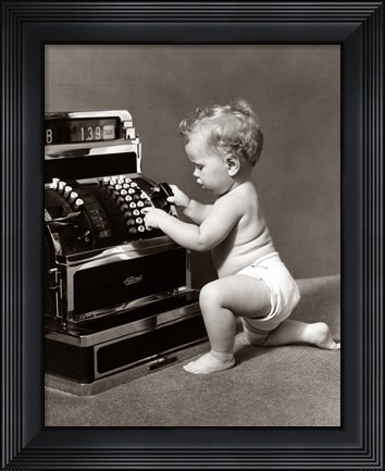 Framed 1930s 1940s Salesperson Baby Wearing Diaper Print