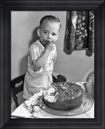 Framed 1950s Little Boy Toddler Standing On Chair Print