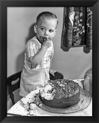 Framed 1950s Little Boy Toddler Standing On Chair Print