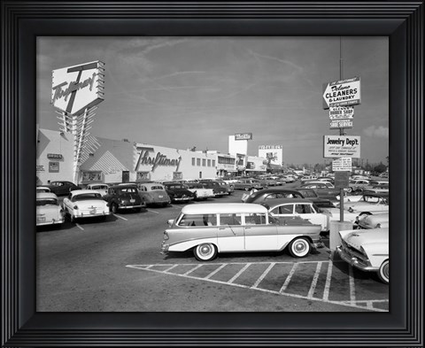 Framed 1950s Shopping Center Parking Lot Print