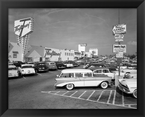 Framed 1950s Shopping Center Parking Lot Print