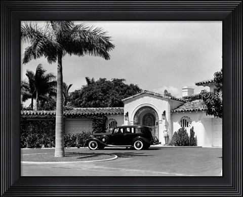 Framed 1930s Car In Circular Driveway Print
