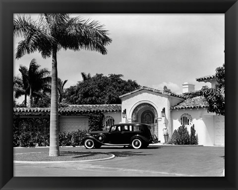 Framed 1930s Car In Circular Driveway Print