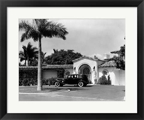 Framed 1930s Car In Circular Driveway Print