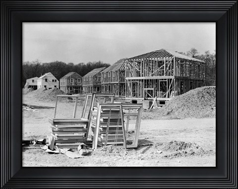 Framed 1950s Suburban Housing Development Under Construction Print