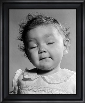 Framed 1950s Portrait Baby In Frilly Dress Print