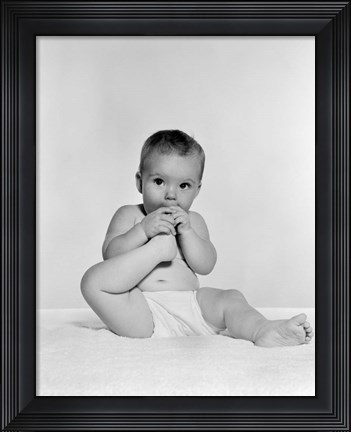 Framed 1950s 1960s Baby Seated On Blanket Print