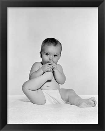 Framed 1950s 1960s Baby Seated On Blanket Print