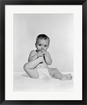 Framed 1950s 1960s Baby Seated On Blanket Print