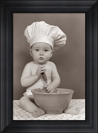 Framed 1940s 1950s Baby Cook With Chef Hat Print