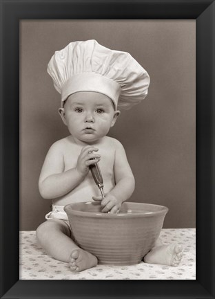 Framed 1940s 1950s Baby Cook With Chef Hat Print