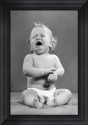 Framed 1940s 1950s Crying Baby Wearing Diaper Print