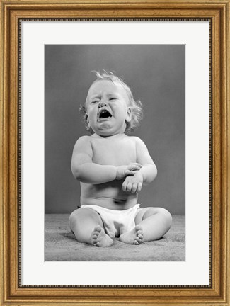 Framed 1940s 1950s Crying Baby Wearing Diaper Print