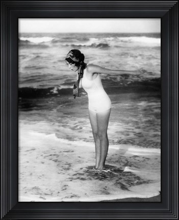 Framed 1920s Woman Wearing Bathing Suit &amp; Head Scarf Print