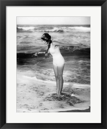 Framed 1920s Woman Wearing Bathing Suit &amp; Head Scarf Print