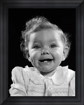 Framed 1950s Portrait Baby Girl Smiling With Two Bottom Print