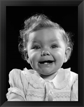 Framed 1950s Portrait Baby Girl Smiling With Two Bottom Print