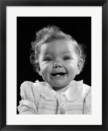 Framed 1950s Portrait Baby Girl Smiling With Two Bottom Print