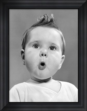 Framed 1950s Baby With Surprised Expression Print