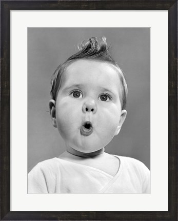 Framed 1950s Baby With Surprised Expression Print