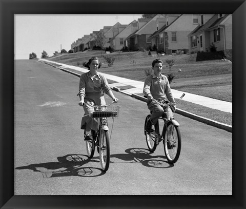 Framed 1950s Teen Boy Girl Couple Riding Bikes Print