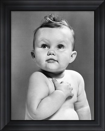 Framed 1950s Baby Looking Up Holding Right Hand Over Heart Print