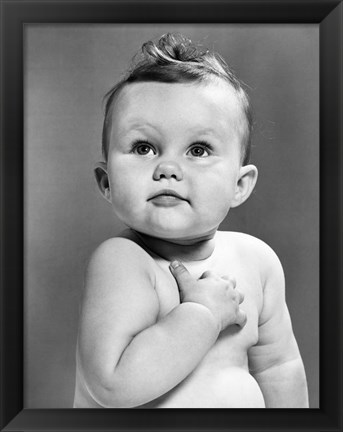 Framed 1950s Baby Looking Up Holding Right Hand Over Heart Print