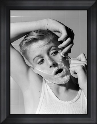Framed 1950s 1960s Boy Shaving First Time Print