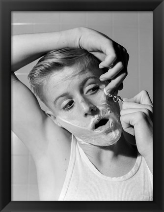 Framed 1950s 1960s Boy Shaving First Time Print