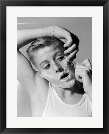 Framed 1950s 1960s Boy Shaving First Time Print