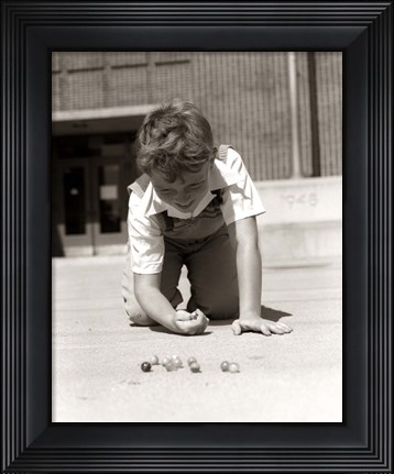 Framed 1950s Smiling Boy On School Yard Ground Playing Print