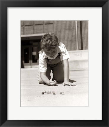 Framed 1950s Smiling Boy On School Yard Ground Playing Print