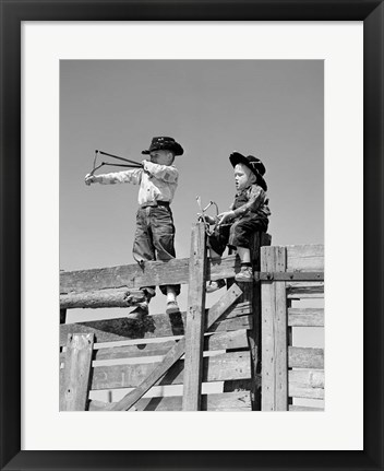 Framed 1950s Two Young Boys Dressed As Cowboys Print