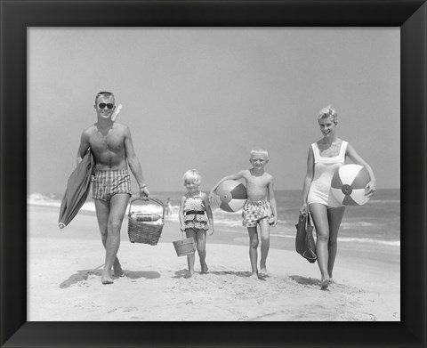 Framed 1950s Family Of Four Walking Towards Camera Print