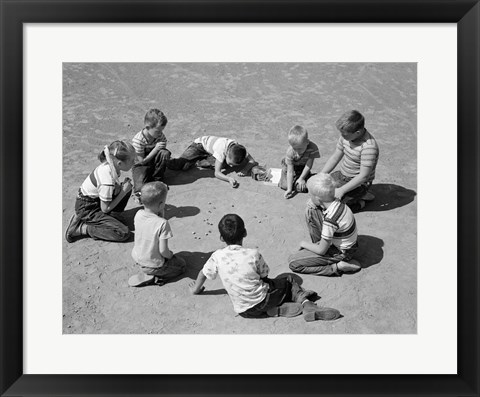 Framed 1950s Boys &amp; Girls Shooting Marbles Print