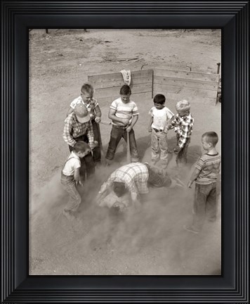 Framed 1950s Boys Fight In Sand Lot On Baseball Field Print