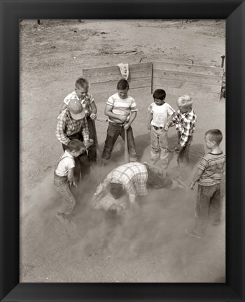 Framed 1950s Boys Fight In Sand Lot On Baseball Field Print