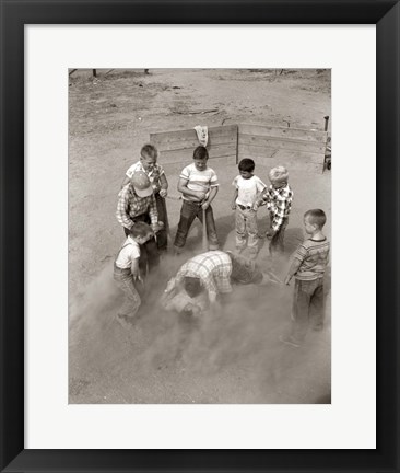 Framed 1950s Boys Fight In Sand Lot On Baseball Field Print