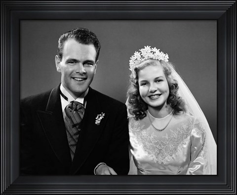 Framed 1940s Bride And Groom Linked Arm In Arm Print