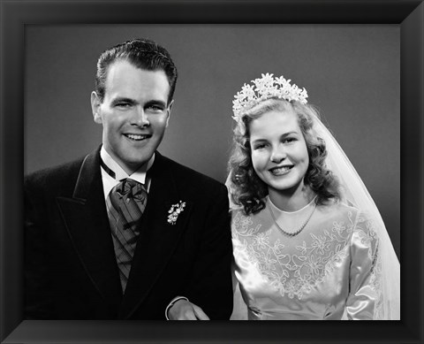 Framed 1940s Bride And Groom Linked Arm In Arm Print