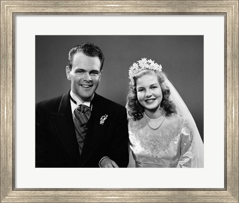 Framed 1940s Bride And Groom Linked Arm In Arm Print