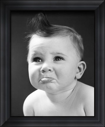 Framed 1940s Sad Baby With Pouting Lips Print