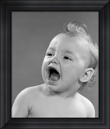 Framed 1970s Baby Head And Mouth Open Crying Print