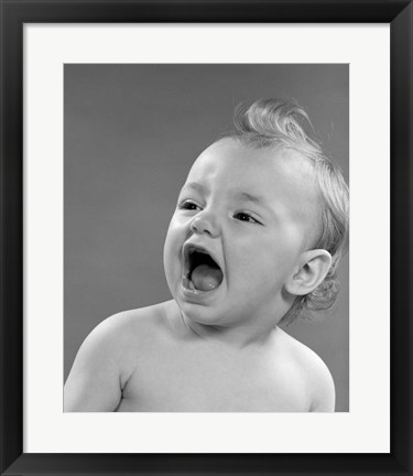 Framed 1970s Baby Head And Mouth Open Crying Print