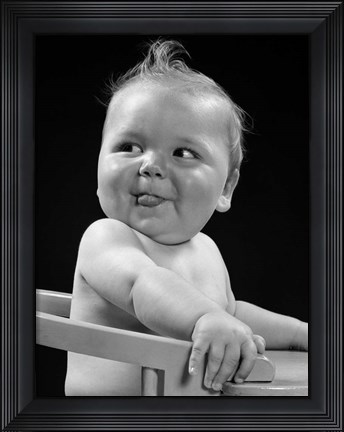 Framed 1950s 1940s Baby In High Chair Making Funny Facial Expression Print